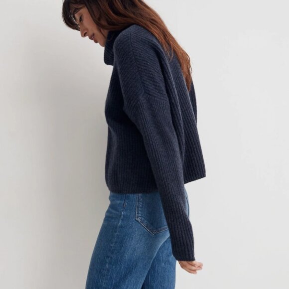 Madewell Navy (Re)sourced Cashmere Crop Turtleneck Sweater - Picture 2 of 7